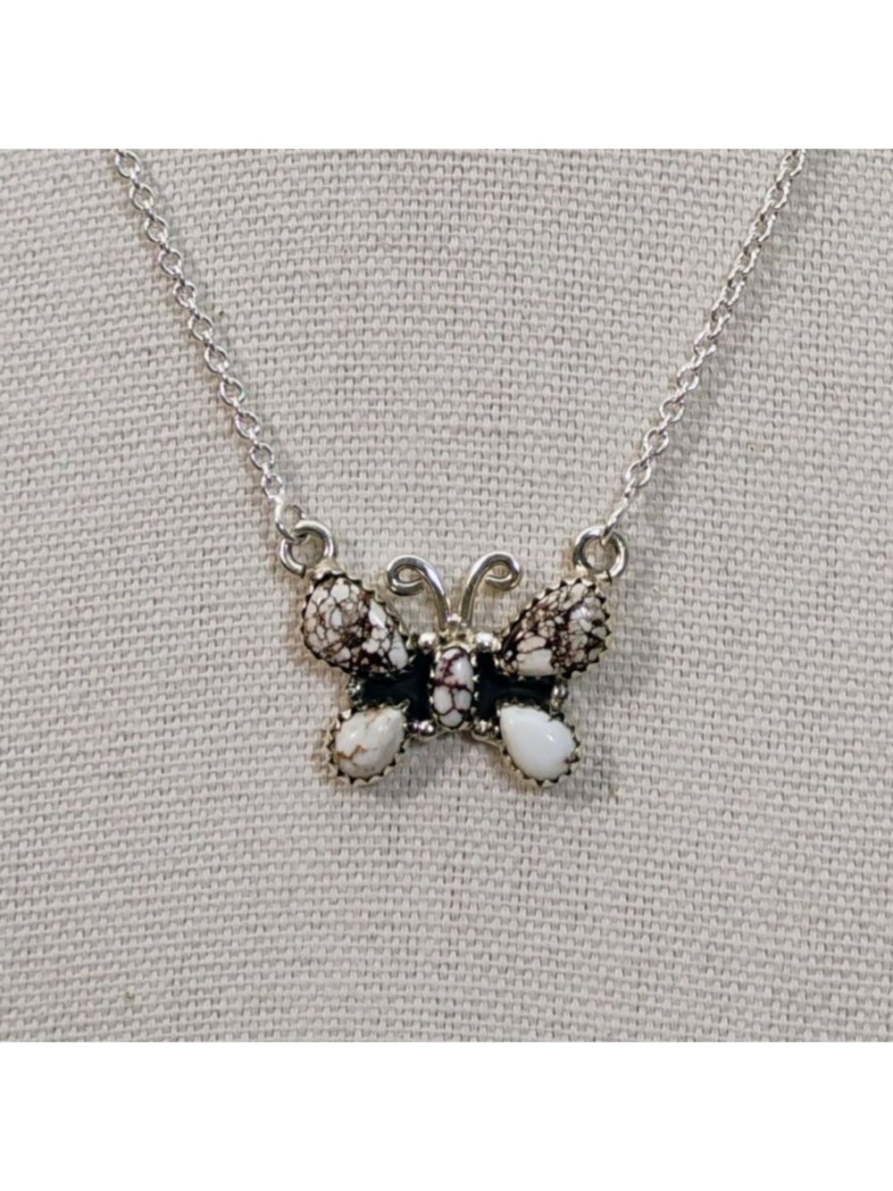 Southwest Sterling Silver Wild Horse Jasper Butterfly Pendant Necklace